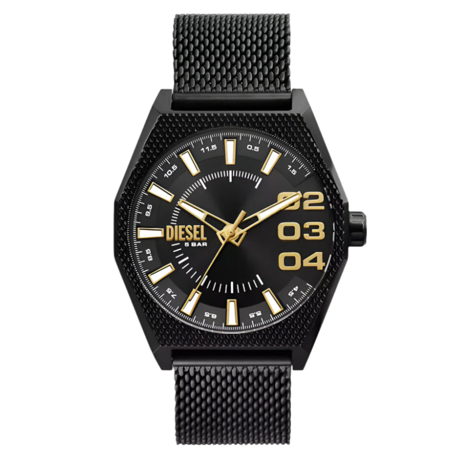 Reloj Diesel Scraper para hombre con correa de cuarzo de 43 mm, color negro