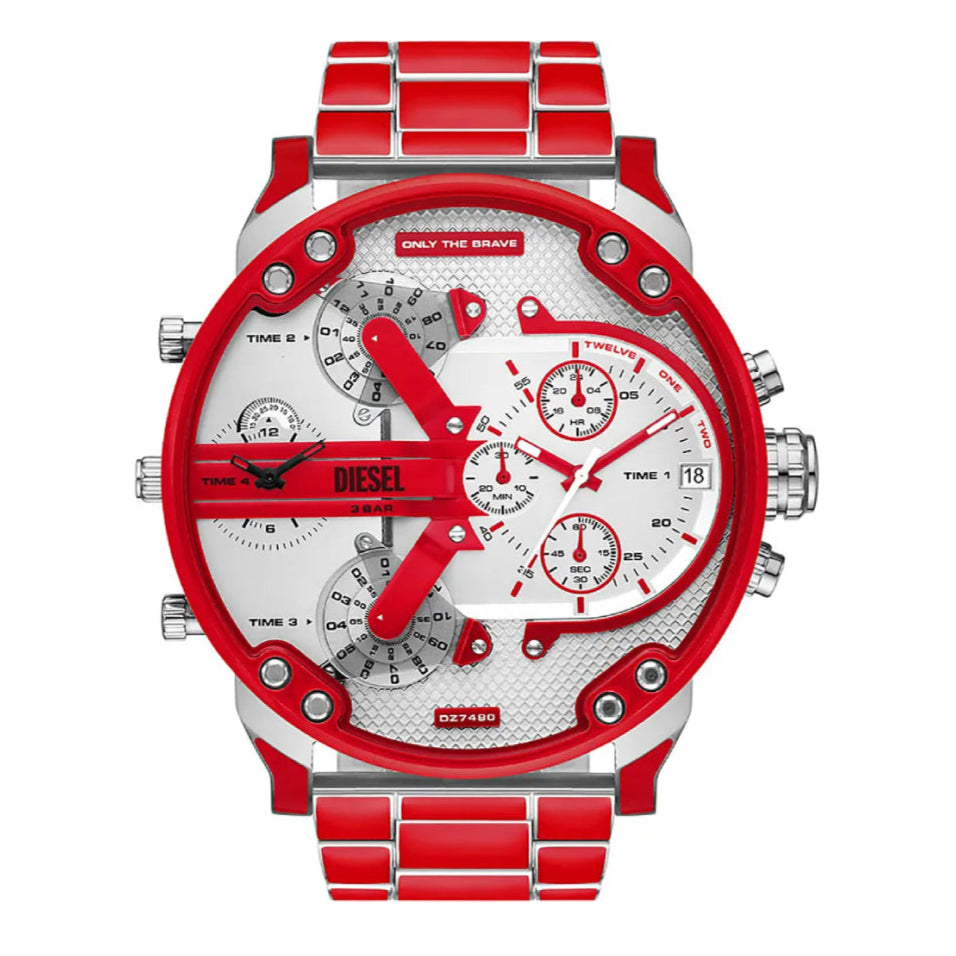 Diesel Mega Mr. Daddy 2.0 Men's 57mm Quartz Bracelet Watch - Red/Silver