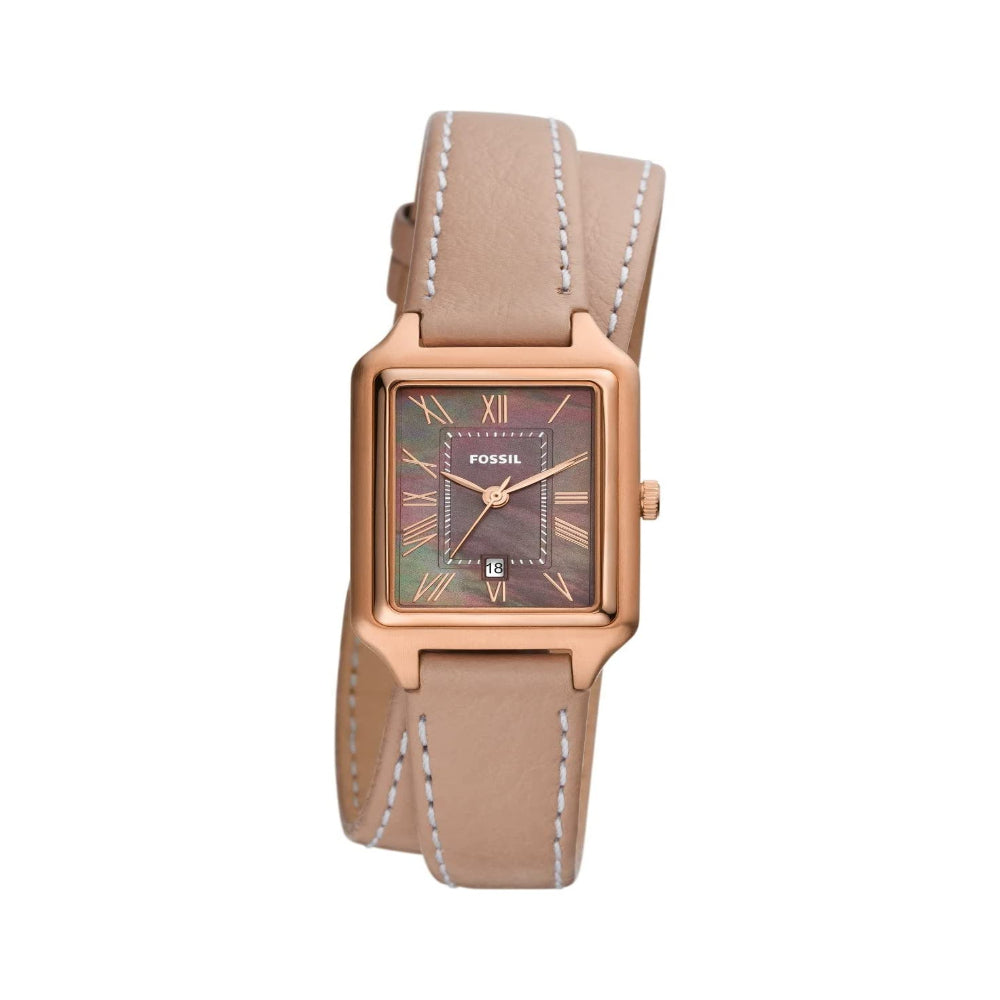 Reloj de cuarzo con correa de piel para mujer Fossil Raquel con fecha y tres manecillas de 23 mm, color negro