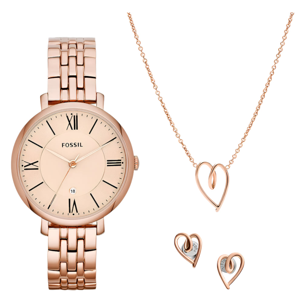 Fossil Jacqueline Women's 36mm Analog Bracelet Watch with Jewelry Set - Rose Gold