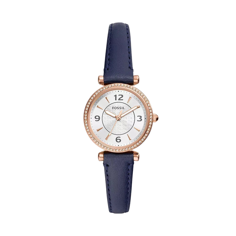 Fossil Carlie Women's 28mm Three-Hand Strap Watch - Silver Dial