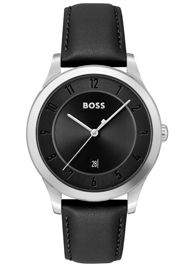 Reloj analógico de 41 mm con correa de piel para hombre de Hugo Boss, color negro