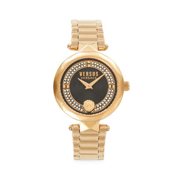 Versus Versace Covent Garden Women's 36mm Quartz Stainless Steel Gold Bracelet Watch - Black Dial