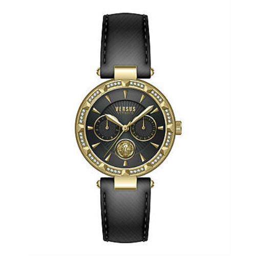 Versus Versace Sertie Women's 36mm Quartz Leather Strap Watch - Black
