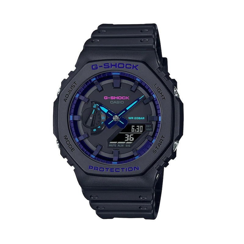 Reloj Casio G-Shock de cuarzo digital de 46 mm con correa de resina negra para hombre, esfera azul