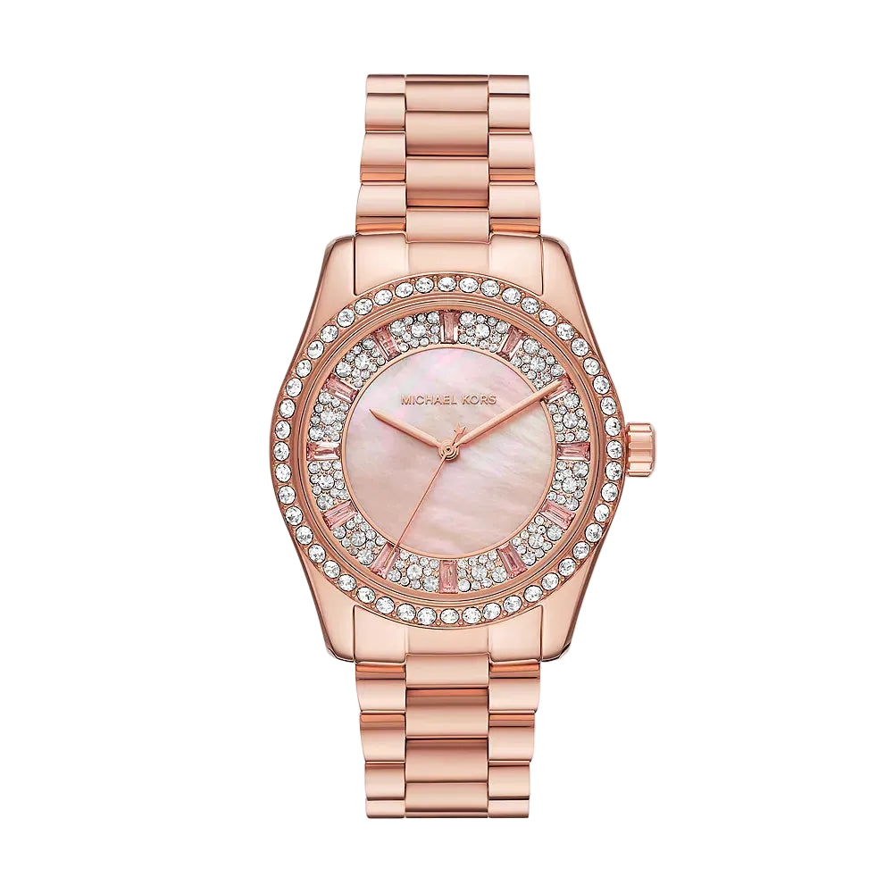 Reloj Michael Kors Lexington para mujer, con pulsera plateada de tres manecillas de 38 mm y esfera rosa