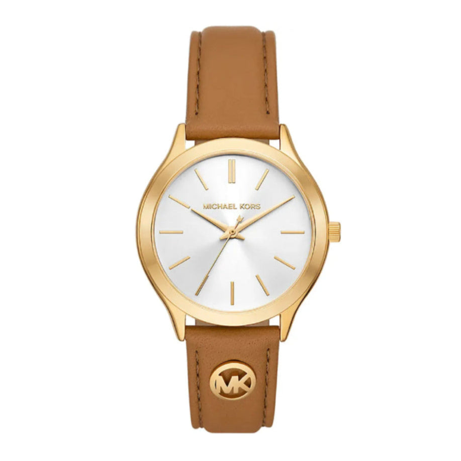 Michael Kors Slim Runway Women's 38mm Brown Strap Watch - White Dial