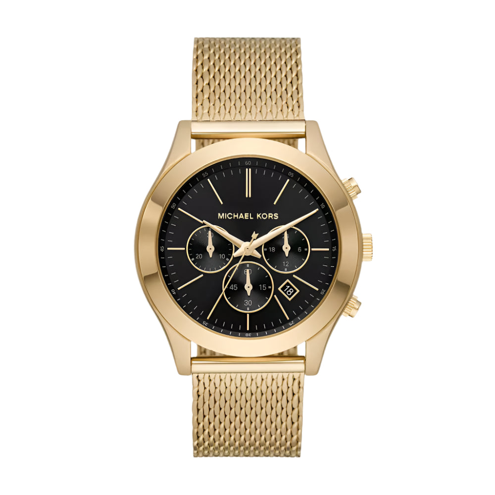 Michael Kors Slim Runway Men's 44mm Analog Gold Bracelet Watch - Black Dial