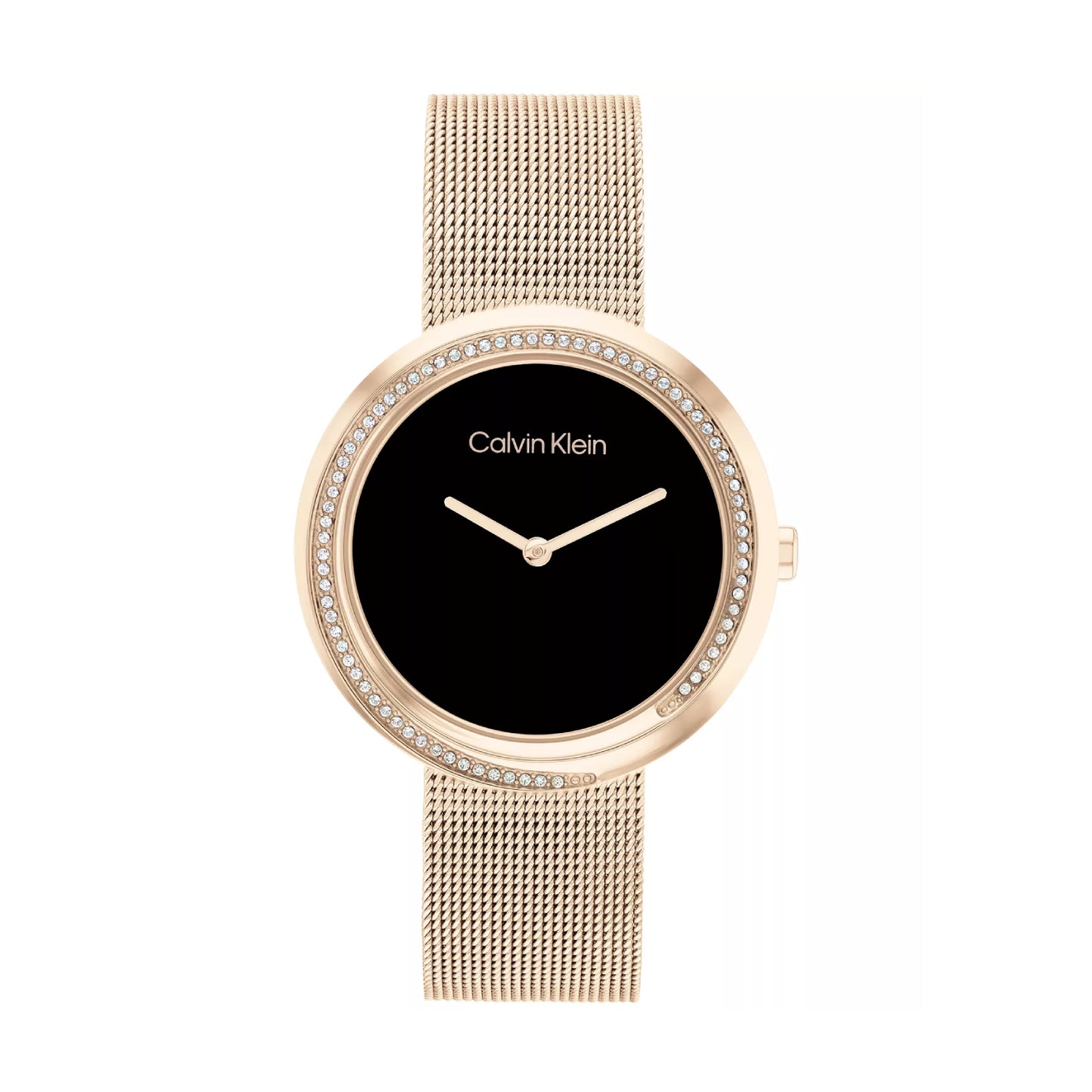 Reloj de cuarzo Calvin Klein Twist para mujer, de acero inoxidable y oro rosa, de 34 mm, esfera negra