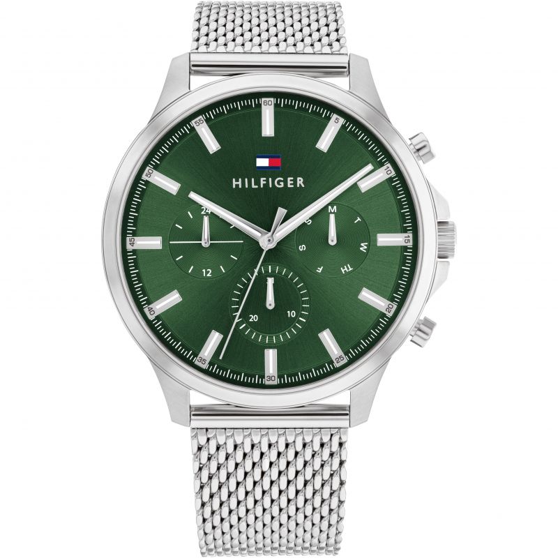 Reloj de cuarzo con pulsera de malla de acero inoxidable de 44 mm para hombre de Tommy Hilfiger Ryder, esfera verde
