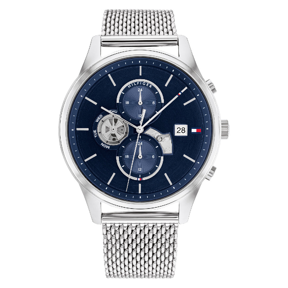 Reloj de cuarzo con pulsera de malla de acero inoxidable de 44 mm para hombre de Tommy Hilfiger Weston - Esfera azul