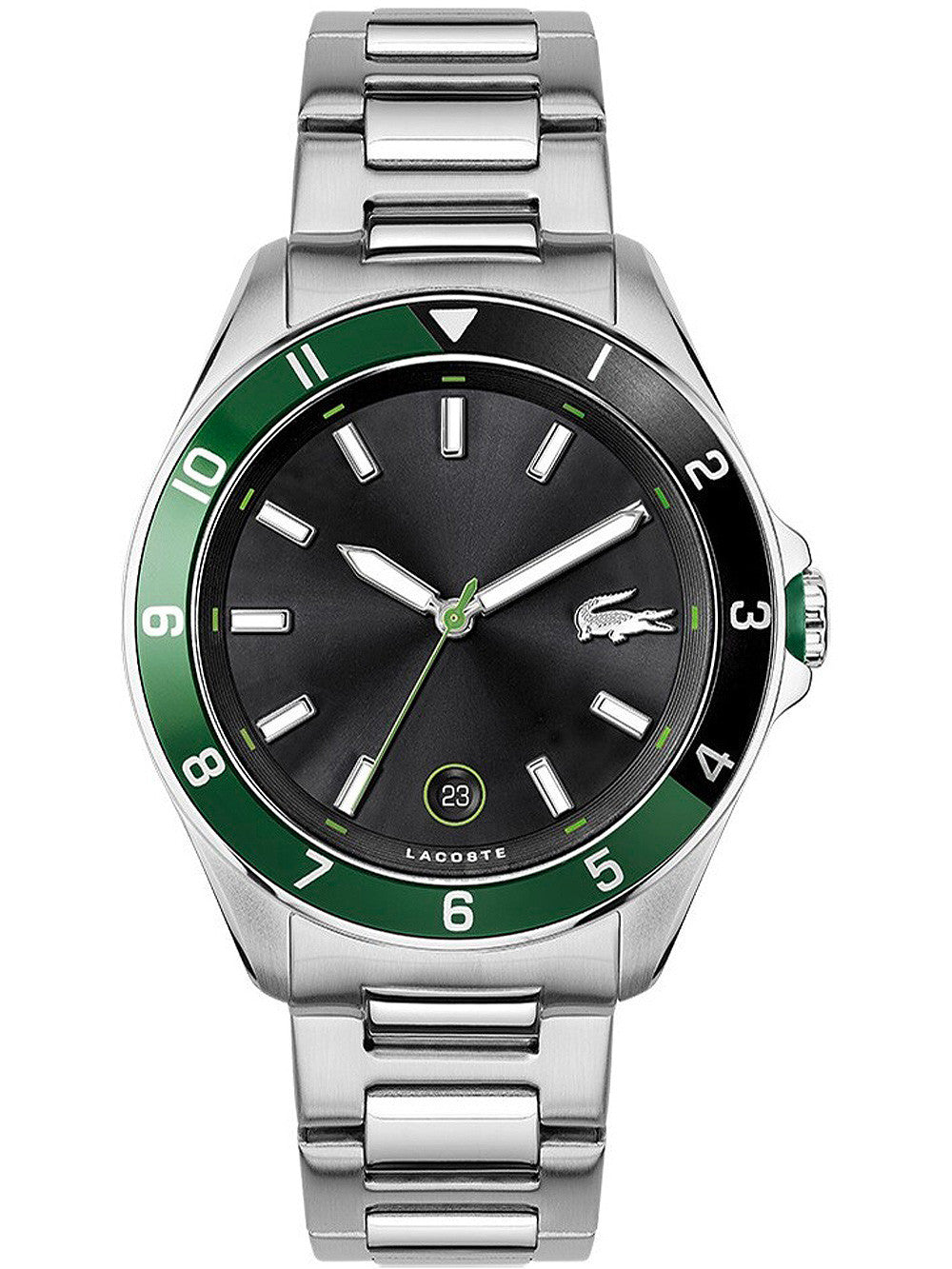 Reloj Lacoste Tiebreaker para hombre, de cuarzo, con correa de acero inoxidable de 43 mm y esfera negra