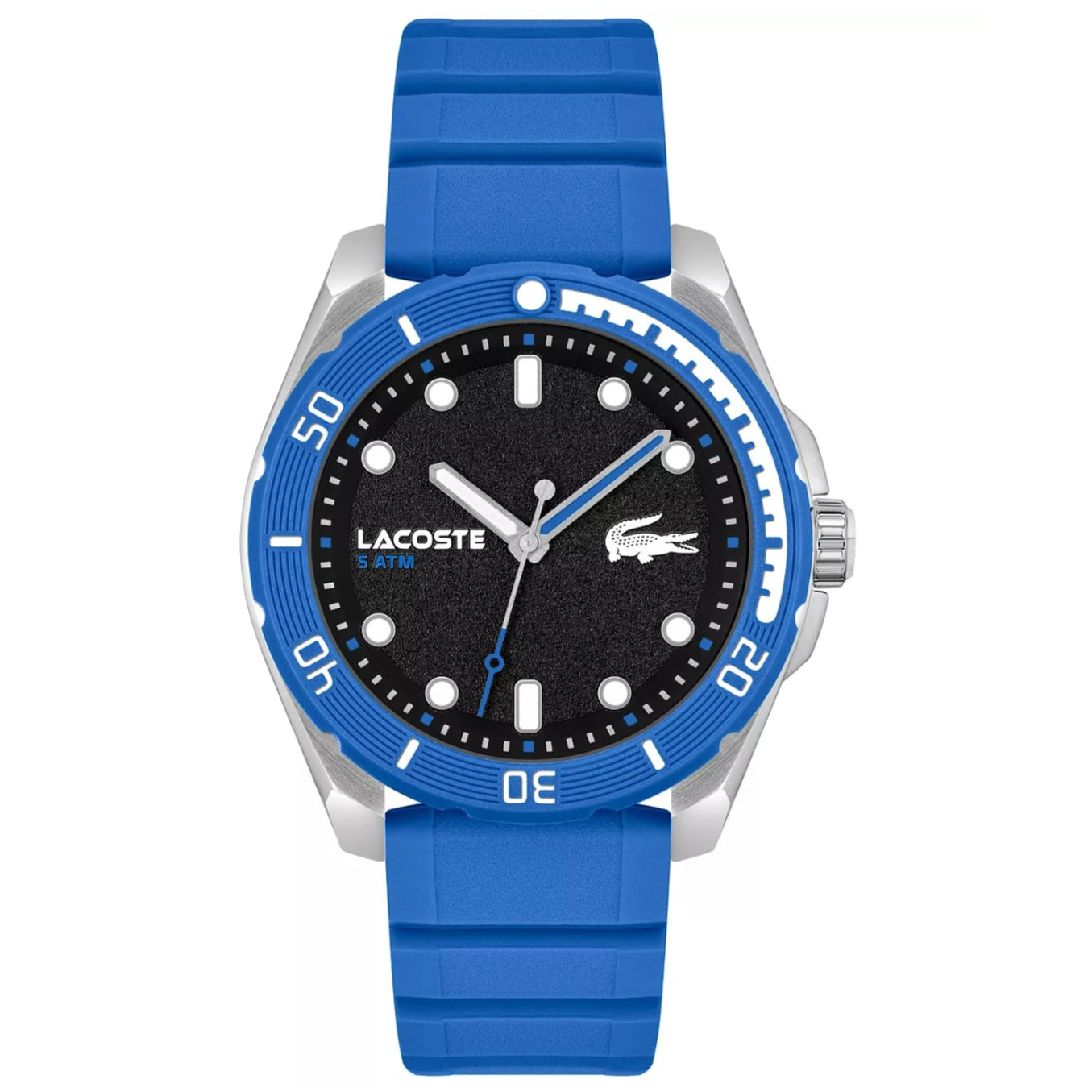 Lacoste Finn Men's 44mm Three-Hand Blue Strap Watch - Black Dial