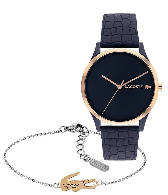 Lacoste Crocodile Women's 36mm Quartz Strap Watch with Black Bracelet - Navy Silicone