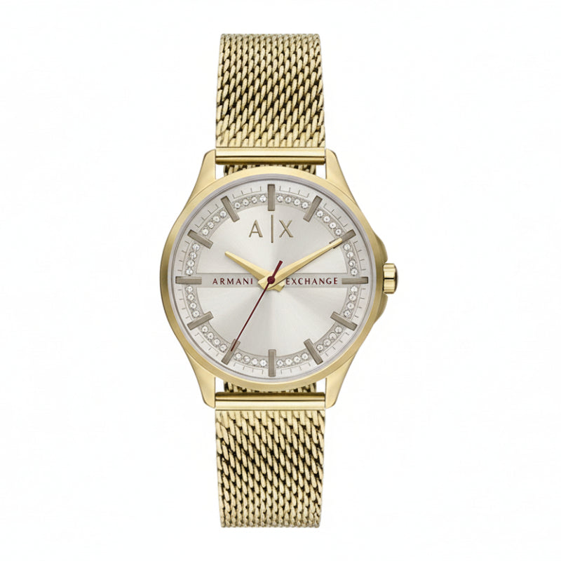 Reloj Armani Exchange para mujer con correa plateada de 36 mm y tres manecillas, esfera rosa