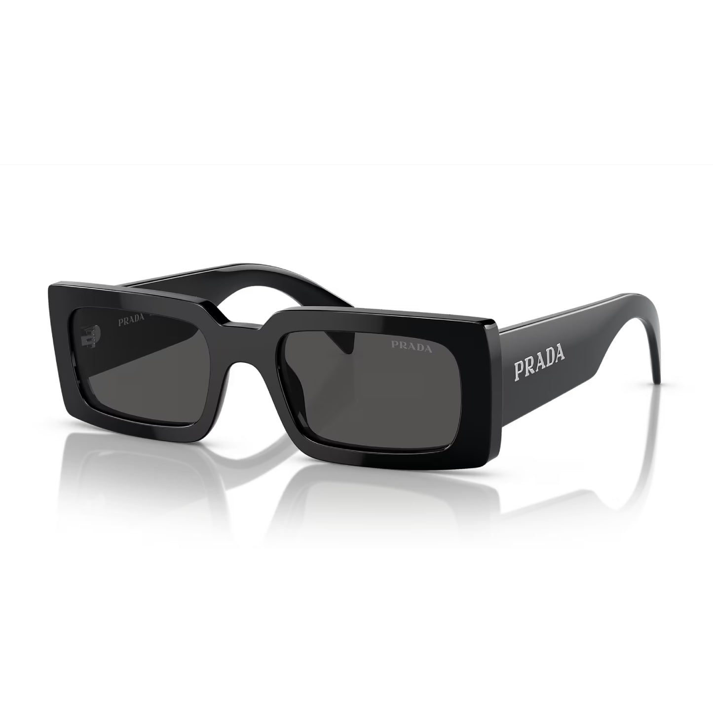 Gafas de sol rectangulares de color liso para mujer PRA07S de Prada: negro/gris oscuro