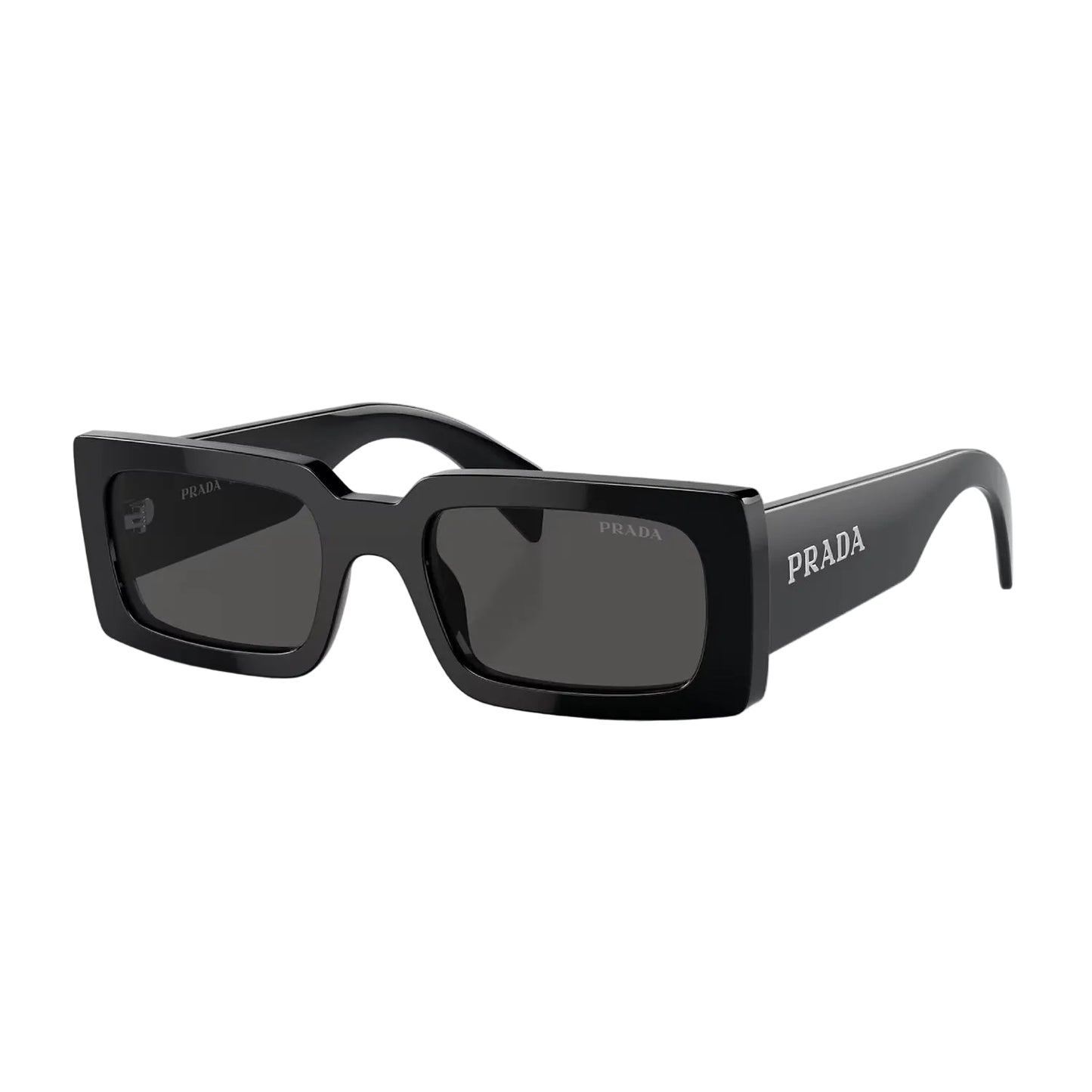 Prada Women's PRA07S Rectangle Solid Color Sunglasses - Black/Dark Gray