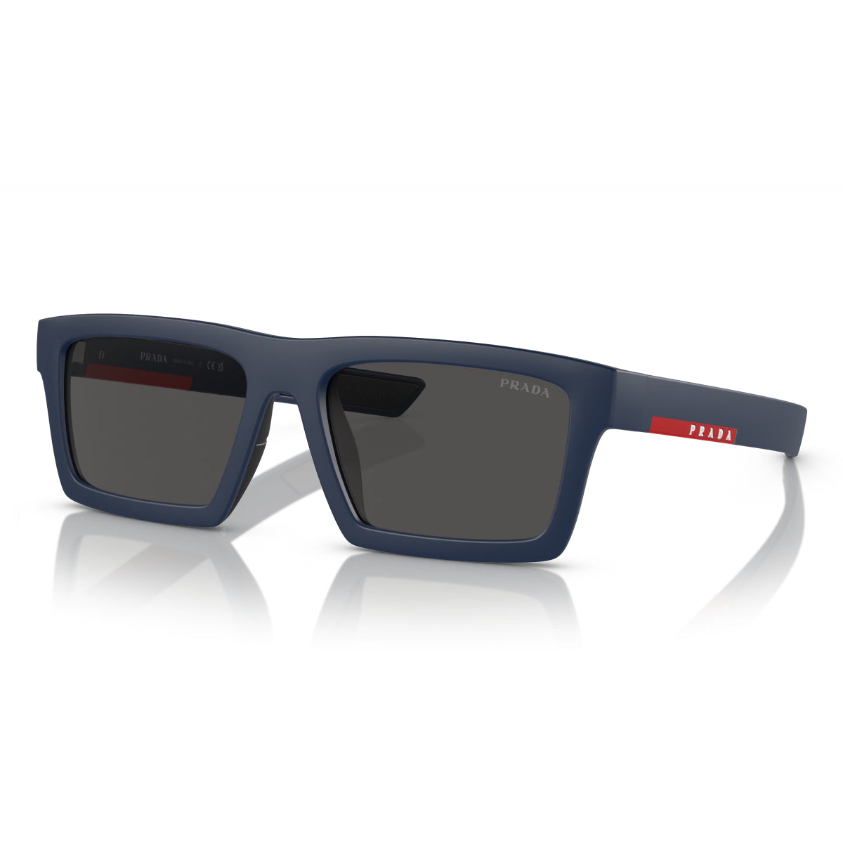 Prada Linea Rossa Men's PS02ZS Rectangle Solid Color Sunglasses - Matte Blue/Dark Gray