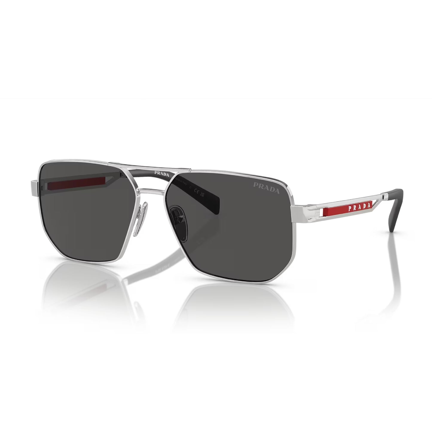 Gafas de sol Prada Linea Rossa PS51ZS Pilot de color liso para hombre: plata/gris oscuro
