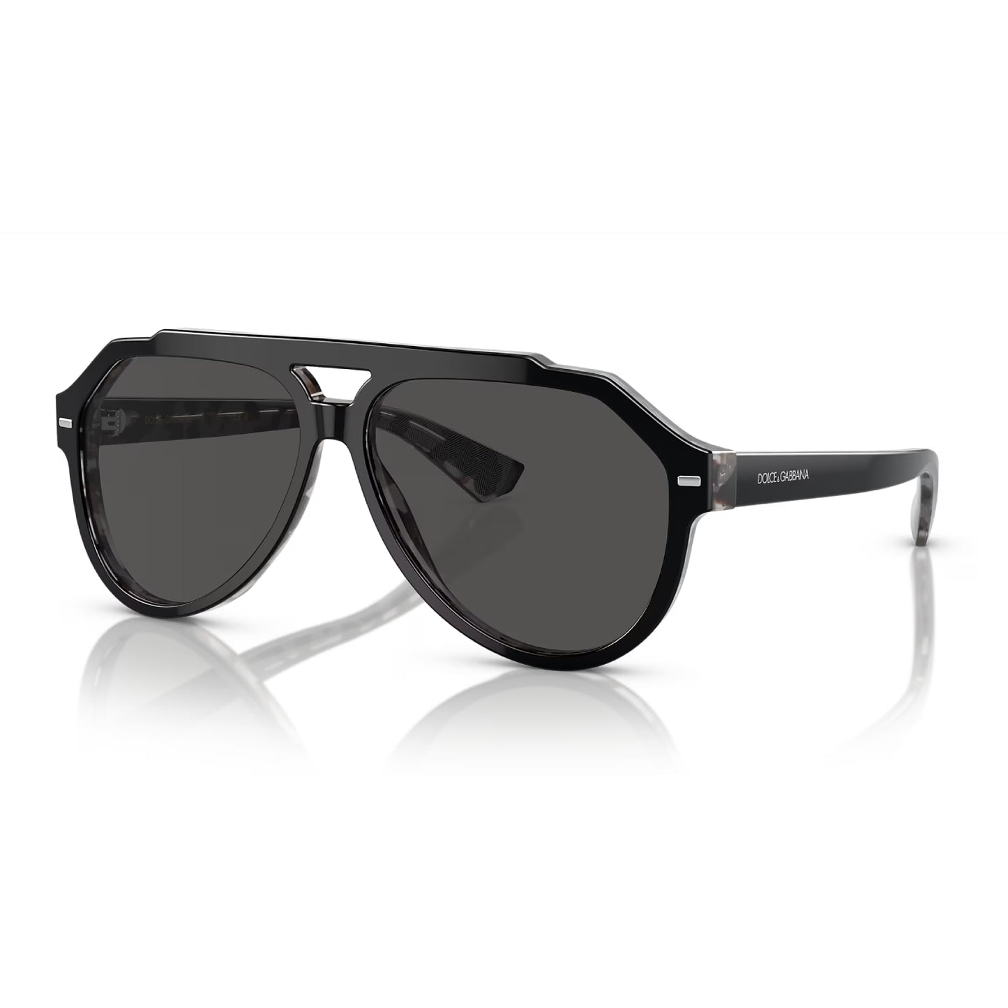 Gafas de sol de color liso DG4452 Pilot de Dolce & Gabanna para hombre: negro sobre gris habana/gris oscuro