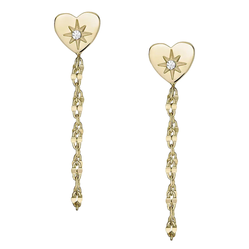 Pendientes Fossil All Stacked Up de circonita cúbica de adelante hacia atrás para mujer enchapados en oro sobre acero inoxidable