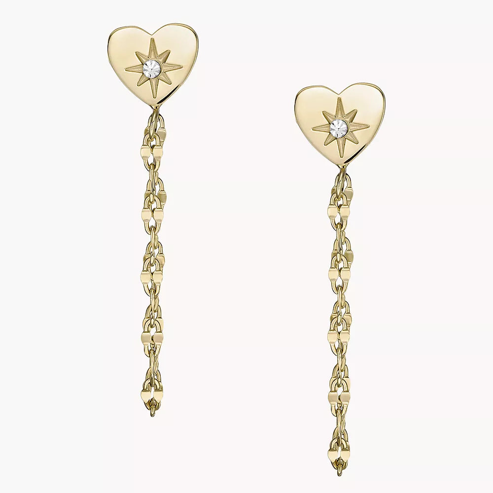 Fossil All Stacked Up Women's Cubic Zirconia Front to Back Earrings in Gold-Plating over Stainless Steel