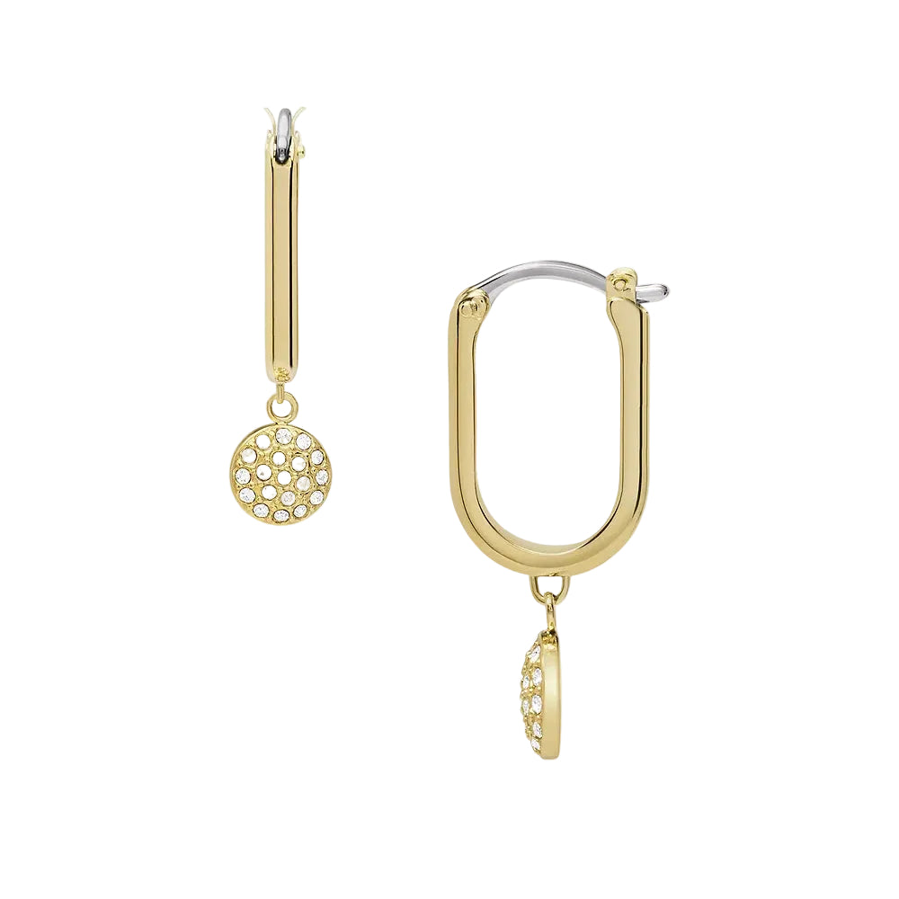 Aros de circonita cúbica para mujer con baño de oro sobre acero inoxidable Sadie Glitz Disc de Fossil