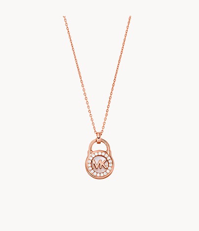 Michael Kors Mother of Pearl Women's Lock Pendant Necklace in 14K Rose Gold-Plating over Sterling Silver