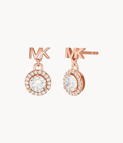 Pendientes colgantes con halo y pavé de Michael Kors para mujer en baño de oro rosa de 14 quilates sobre plata de ley