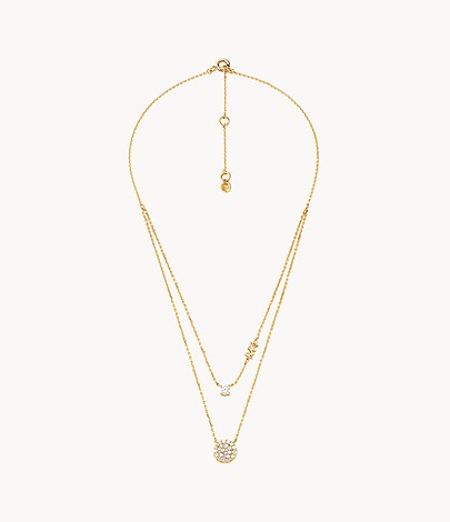 Collar con pavé de doble capa para mujer de Michael Kors en baño de oro de 14 quilates sobre plata de ley