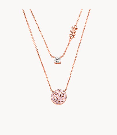 Collar con pavé de doble capa para mujer de Michael Kors en baño de oro rosa de 14 quilates sobre plata de ley
