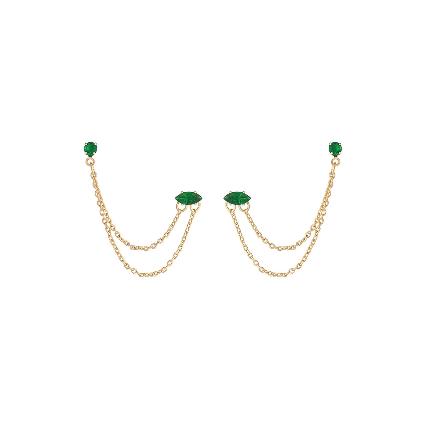 Ettika Emerald Crystal Women's 18k Gold Plated Dangle Earrings with Two Hole Piercing Chain