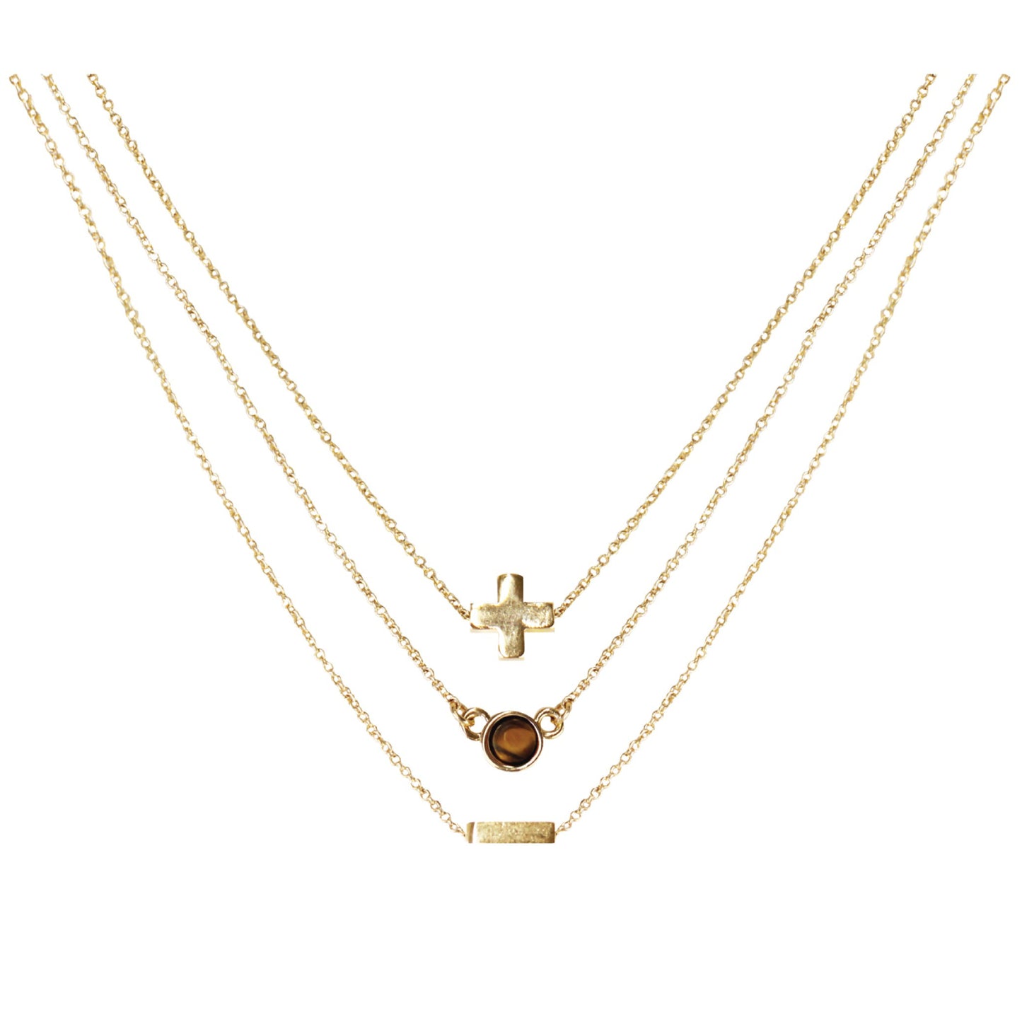 Collar chapado en oro de 18 k y ojo de tigre de 16" (juego de 3)