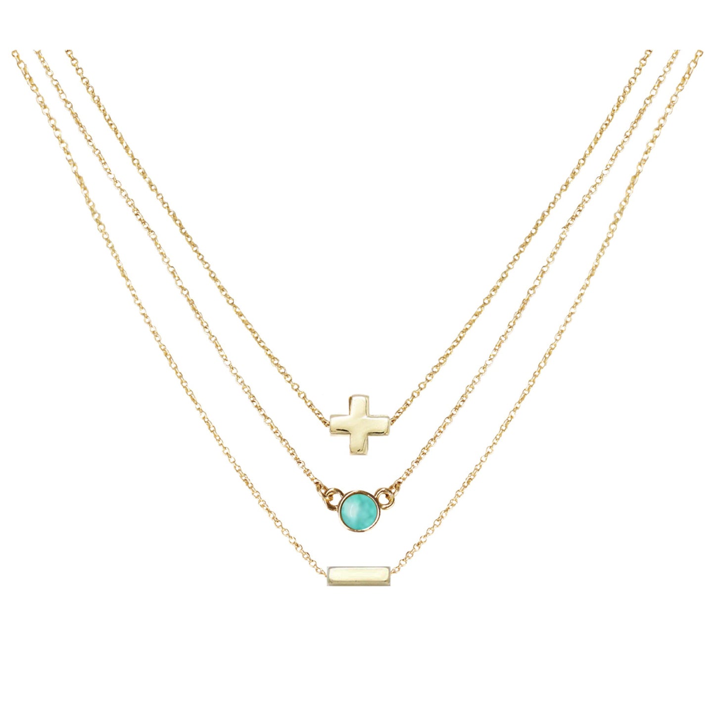 Charged 16" Turquoise & 18k Gold Plated Necklace (Set of 3)
