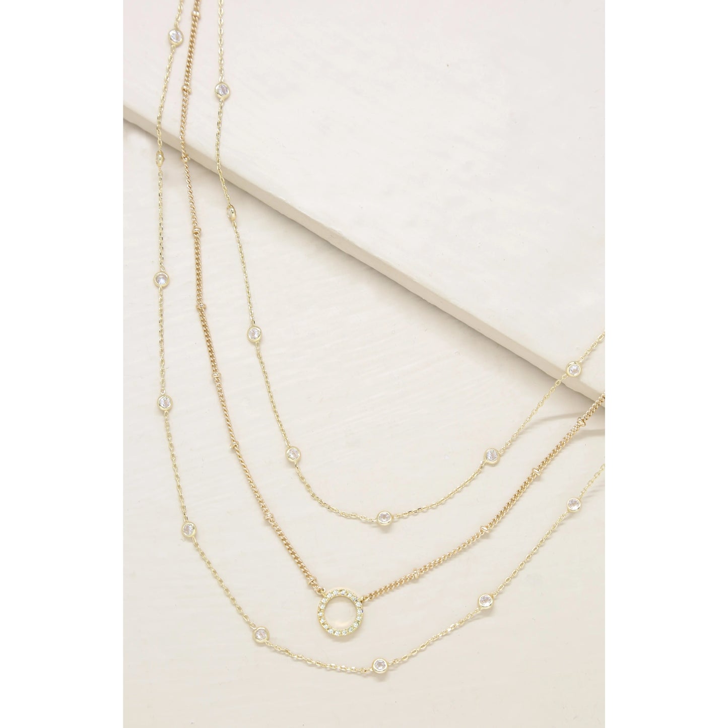 Ettika Monroe Crystal Strand Layered Necklace in 18K Gold Plated over Brass
