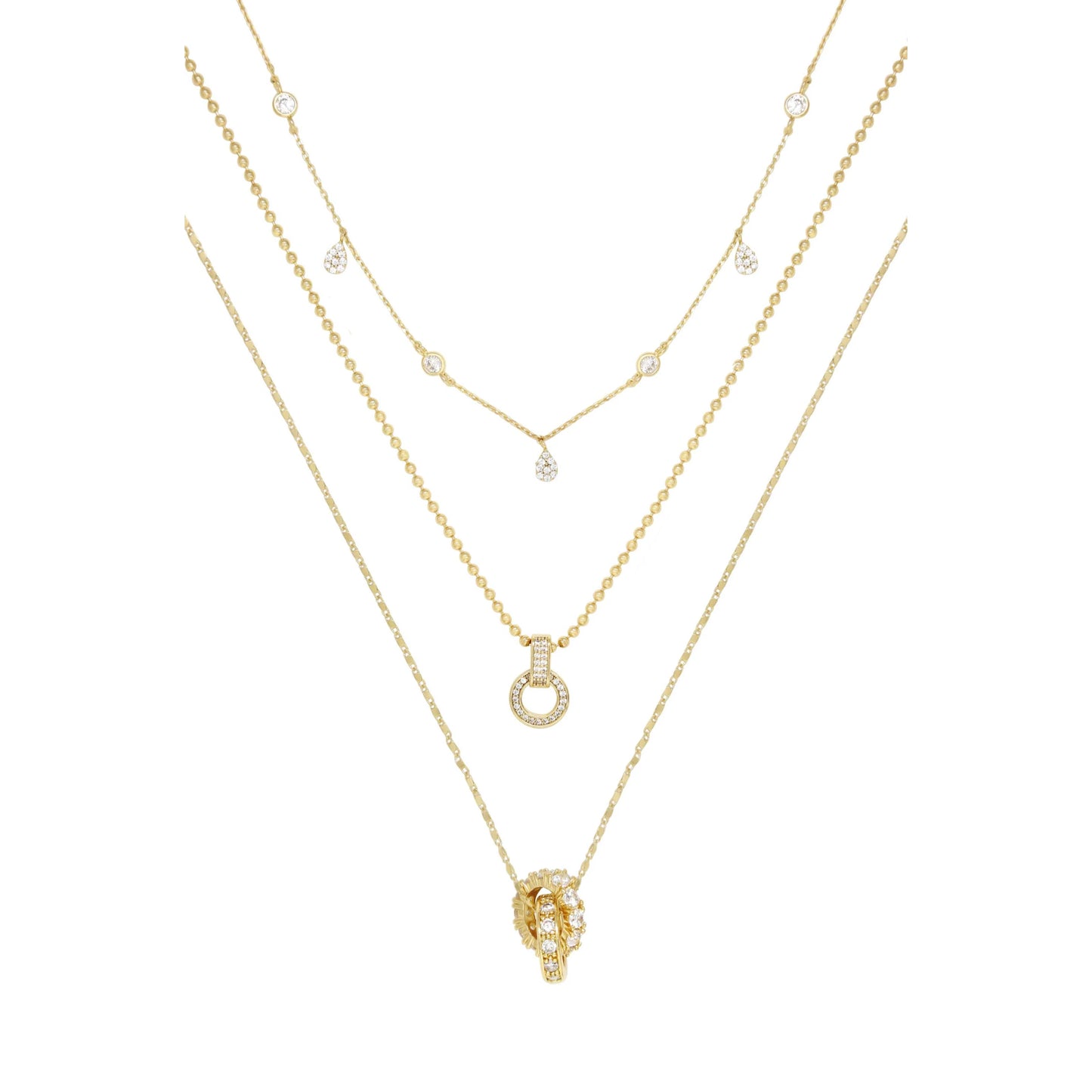 Conjunto de tres collares chapados en oro de 18 k con cristales delicados de Ettika