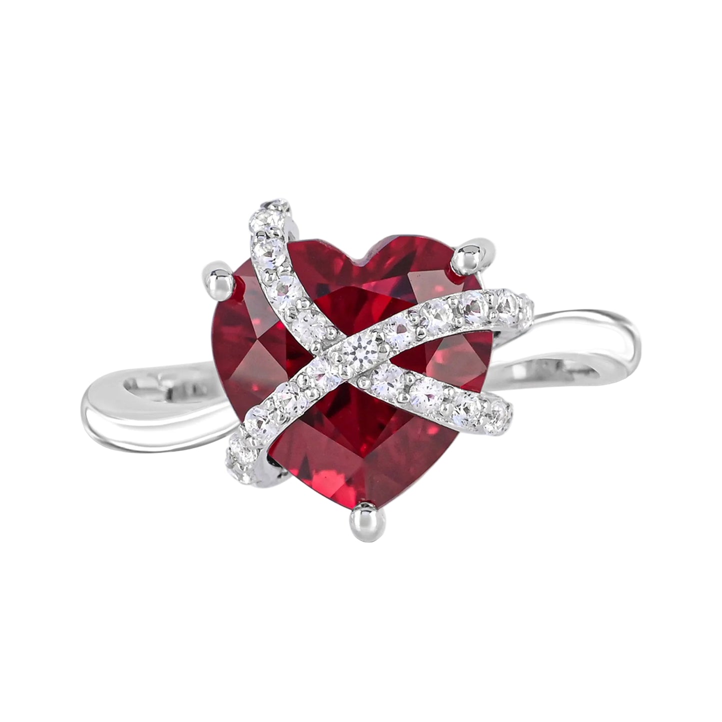 Sterling Silver Created Ruby and Created White Sapphire Ring - Size 7