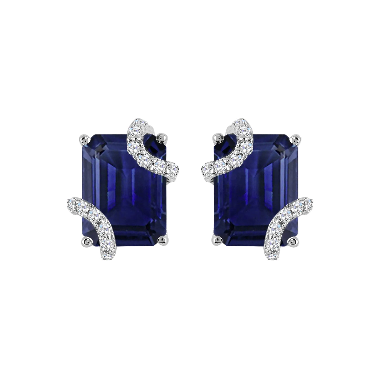 Sterling Silver Created Blue Sapphire and Created White Sapphire Earrings