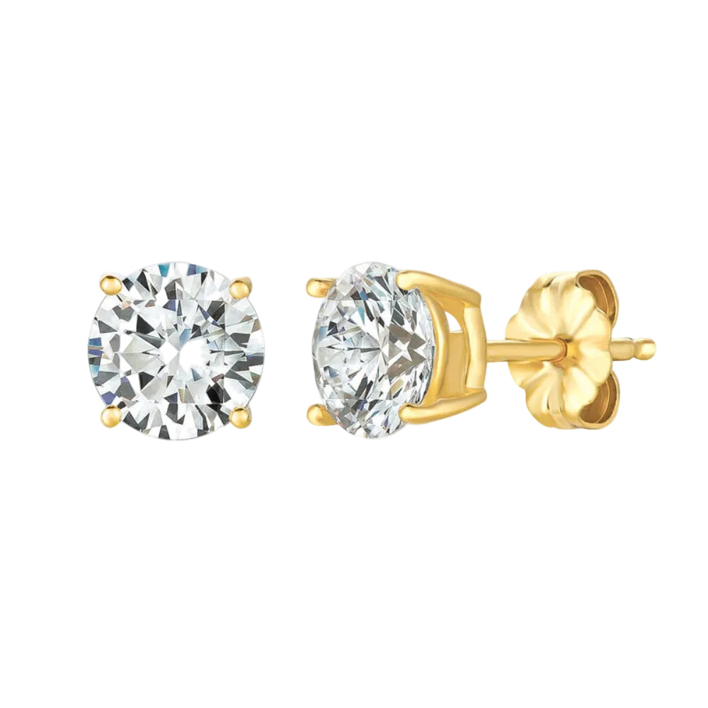 Pendientes de botón con circonitas cúbicas brillantes de 4 ct para mujer de Crislu Solitaire en plata de ley 925 bañada en oro amarillo de 18 quilates