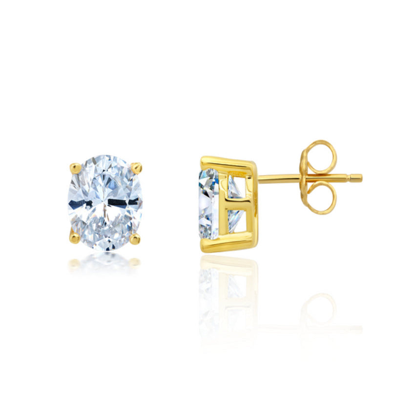 Crislu Solitaire Post Women's 4 ct. Cubic Zirconia Large Oval Cut Stud Earrings in 18K Yellow Gold Plated 925 Sterling Silver