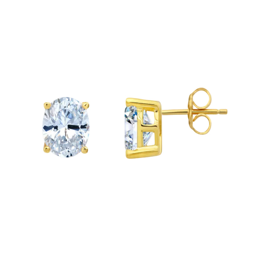 Aros grandes de corte ovalado con circonita cúbica de 4 ct para mujer de Crislu Solitaire en plata de ley 925 bañada en oro amarillo de 18 quilates