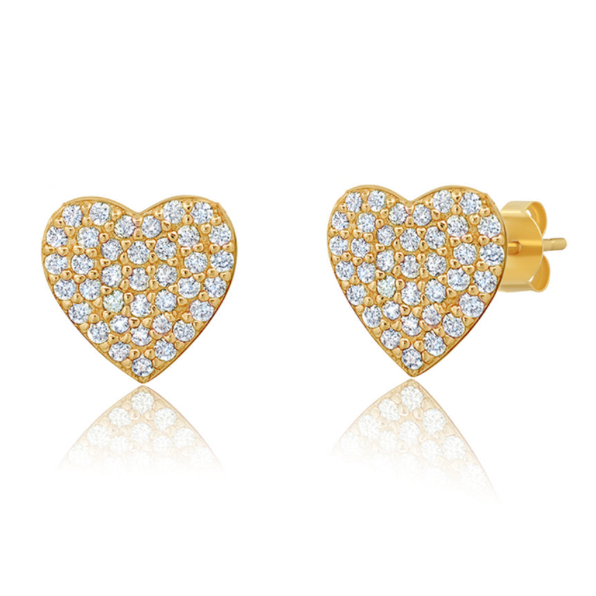 Crislu Women's 0.40 ct. Cubic Zirconia Pave Heart Stud Earrings in 18K Yellow Gold-Plated over 925 Sterling Silver
