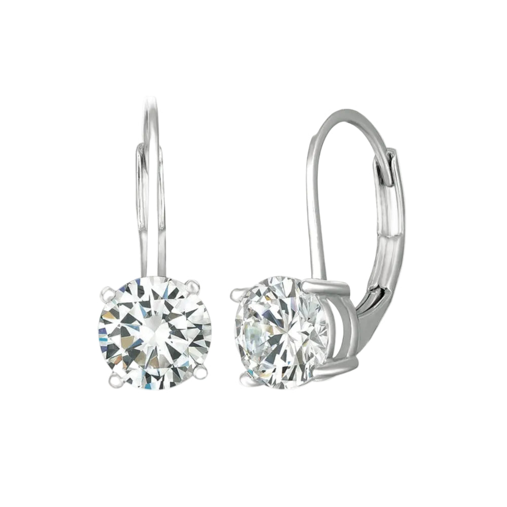 Pendientes colgantes con cierre de palanca de circonita cúbica brillante de 2 ct para mujer de Crislu Solitaire en plata de ley 925 bañada en platino puro