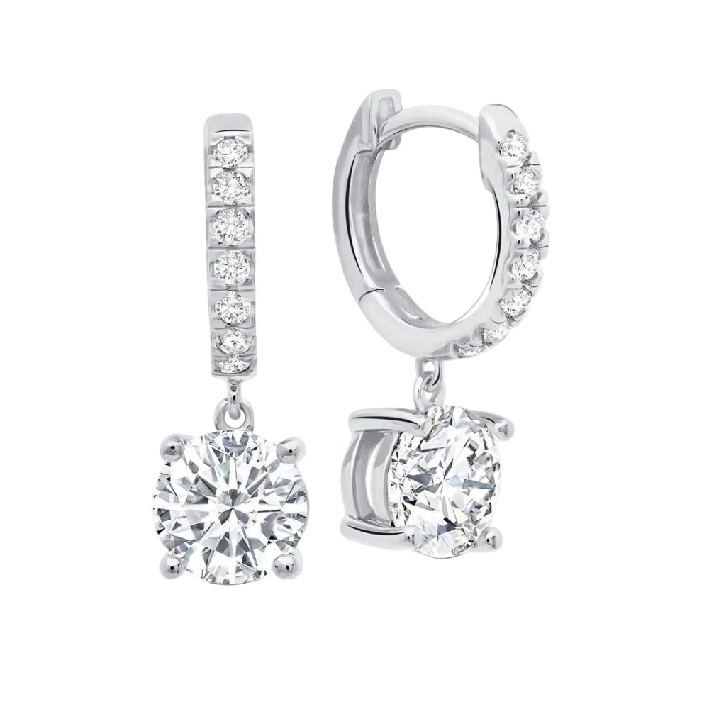 Aros de circonita cúbica de 2,25 ct con corte redondo para mujer de Crislu en plata de ley 925 bañada en platino puro