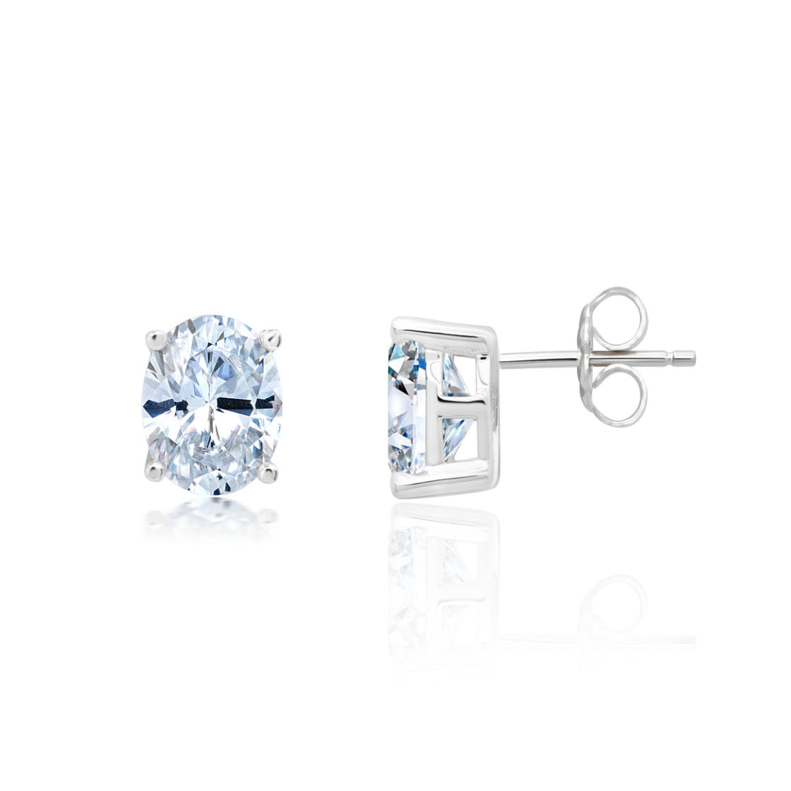 Aros tipo botón con solitario de corte ovalado grande de circonita cúbica de 4 ct para mujer de Crislu en plata de ley 925 bañada en platino puro