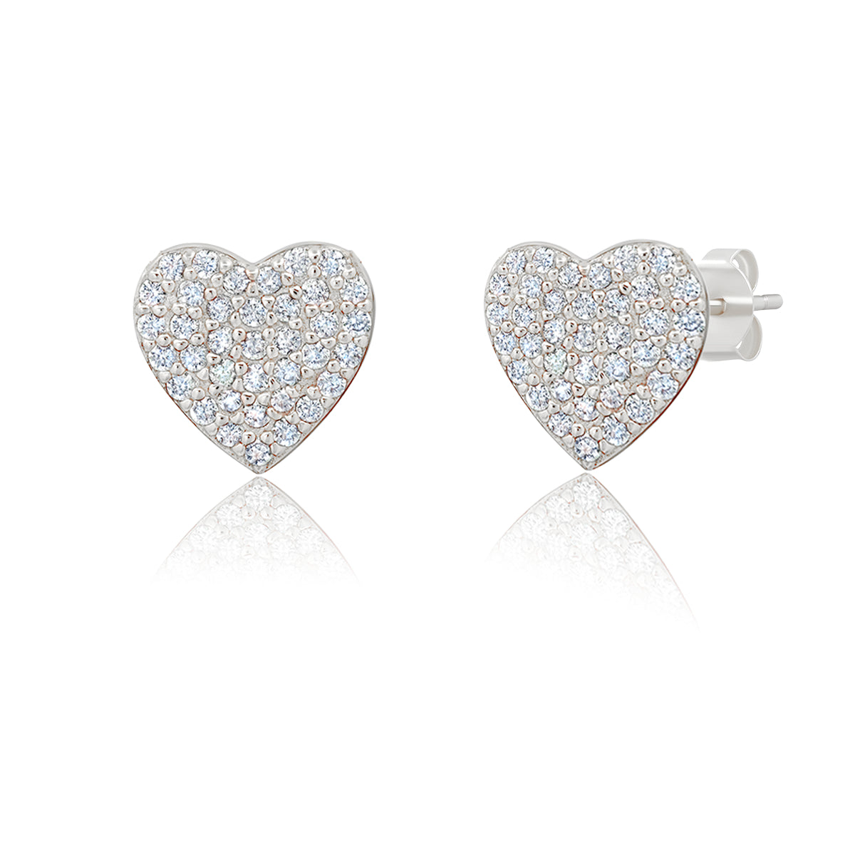 Crislu Women's 0.4 ct. Cubic Zirconia Pave Heart Stud Earrings in Pure Platinum-Plated over 925 Sterling Silver