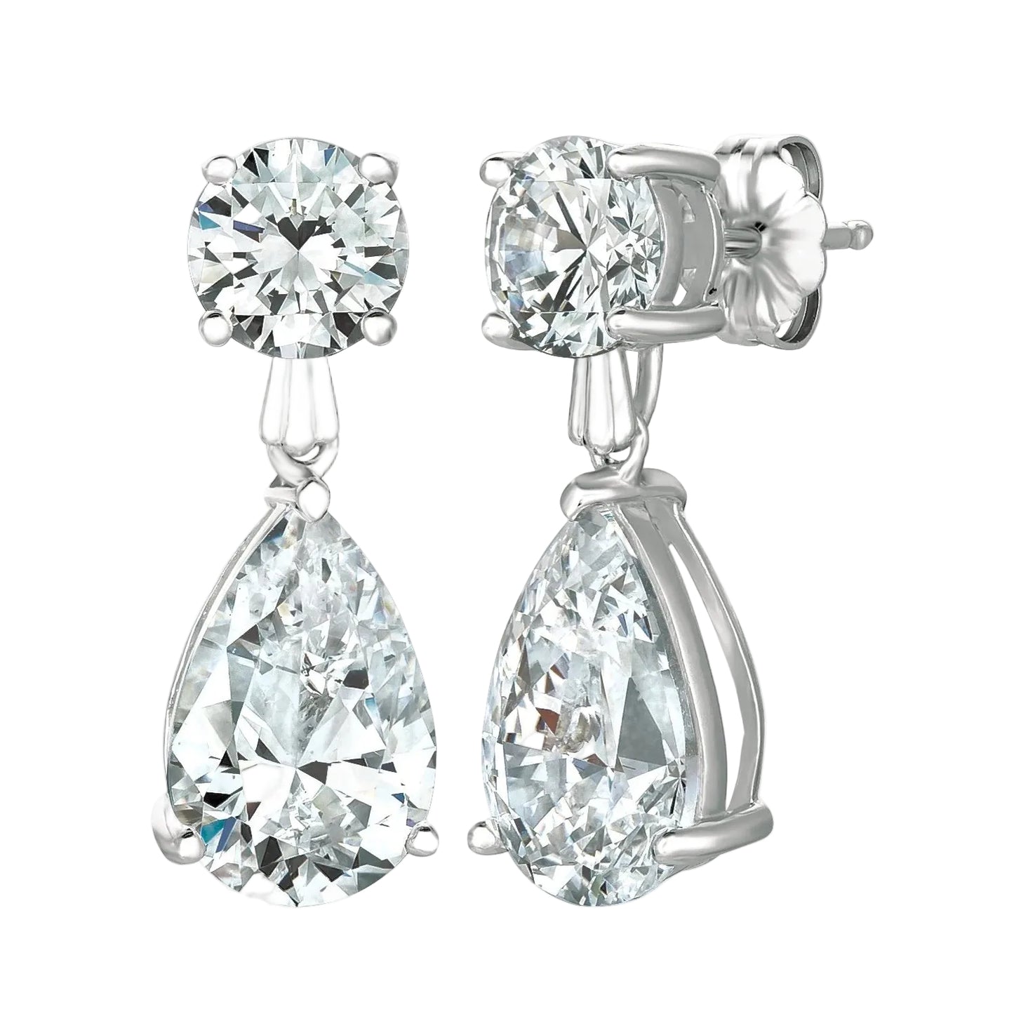 Pendientes de botón con forma de pera clásicos de circonita cúbica de 3 ct para mujer de Crislu en plata de ley 925 bañada en platino puro