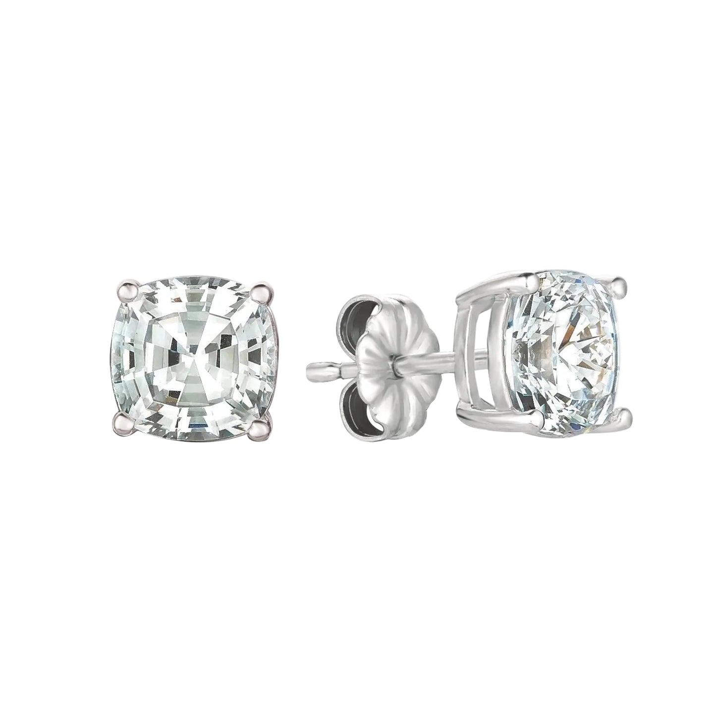 Pendientes de botón de circonita cúbica de 4 ct para mujer de Crislu Solitaire Asscher en plata de ley 925 bañada en platino puro