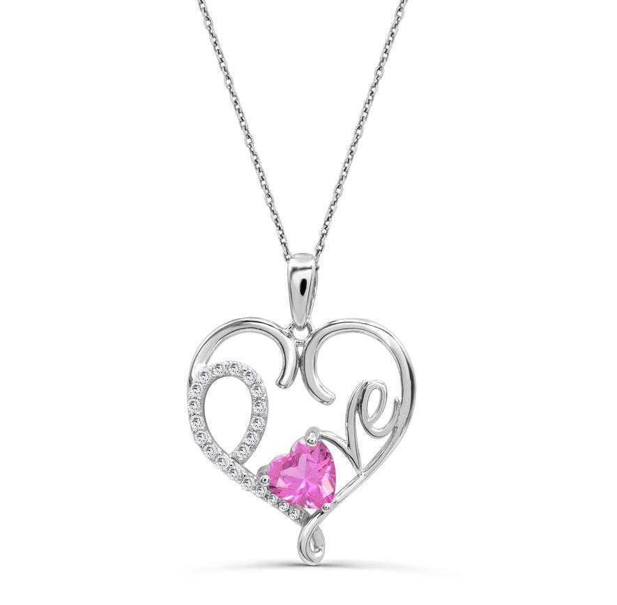 Affinity Designs Forever Love Silver Heart Necklace with Pink Diamond