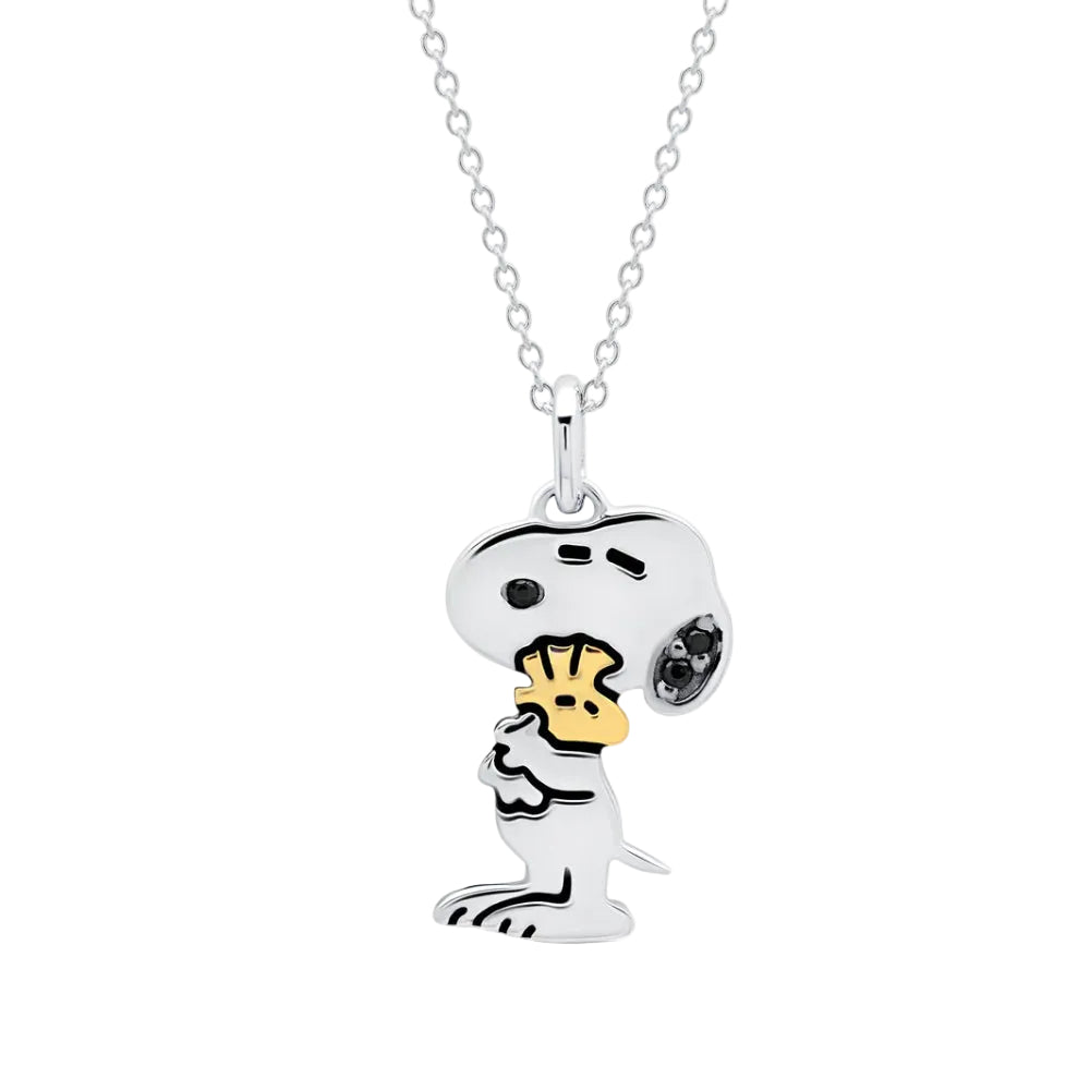 Crislu Peanuts 21" 0.5 ct. Cubic Zirconia Snoopy & Woodstock Necklace in Pure Platinum Plated 925 Sterling Silver